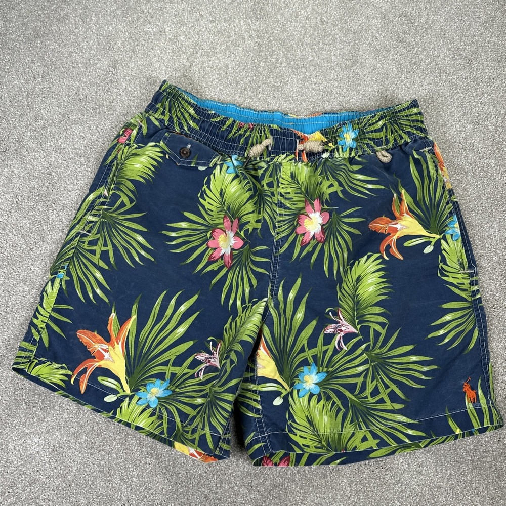 Polo Ralph Lauren Shorts Mens Navy Blue Floral Small Hawaiian Elastic Waistband‎